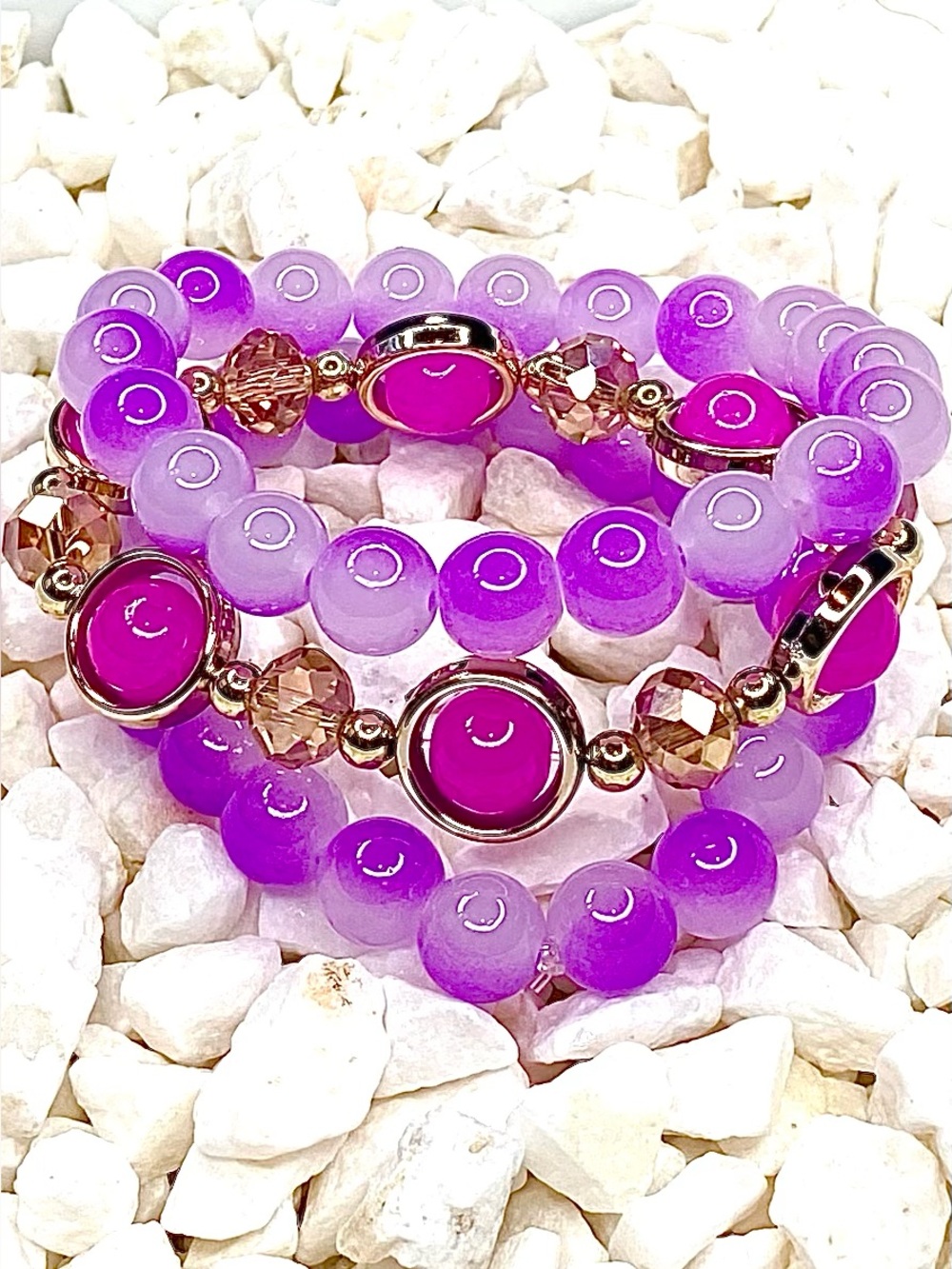 Purple Beaded Stretch Bracelet Set - Women Jewelry